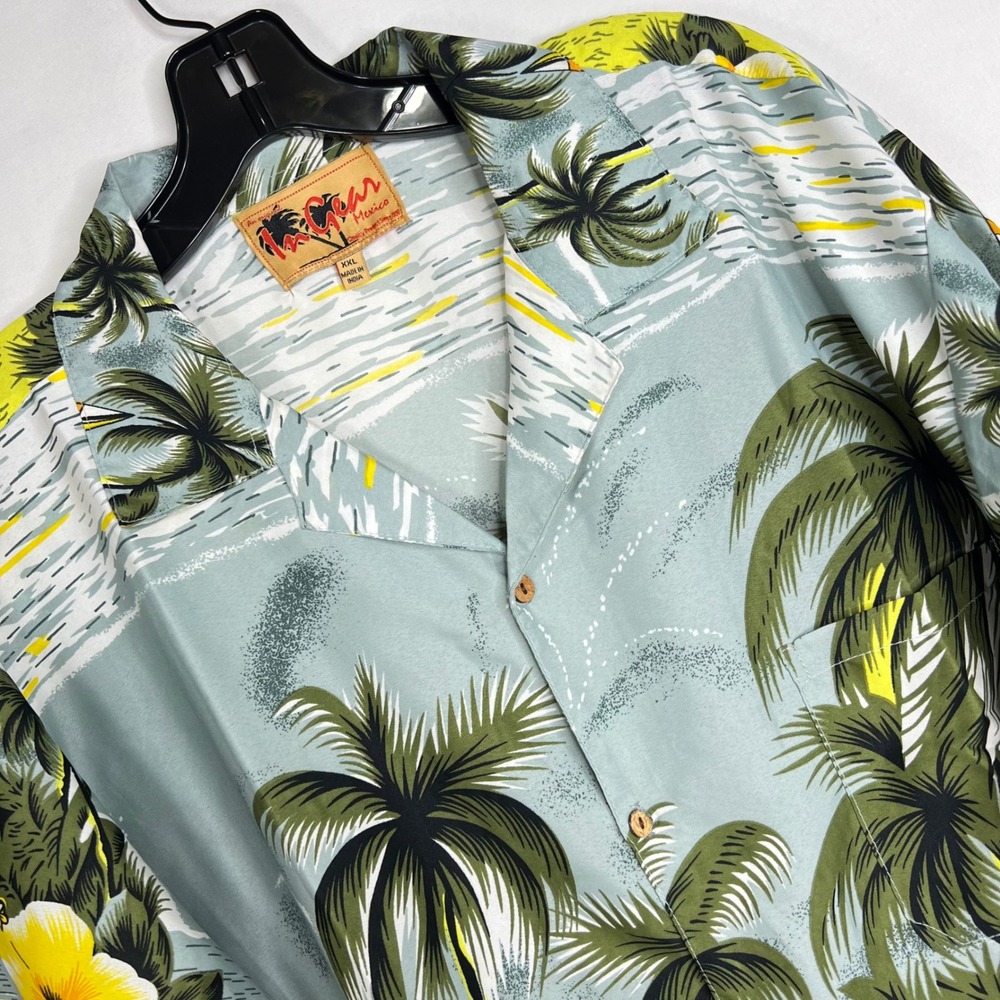 In Gear Tropical Button Up Shirt‎ Mens XXL Sailboat Palm Vacation Aloha Hawaiian